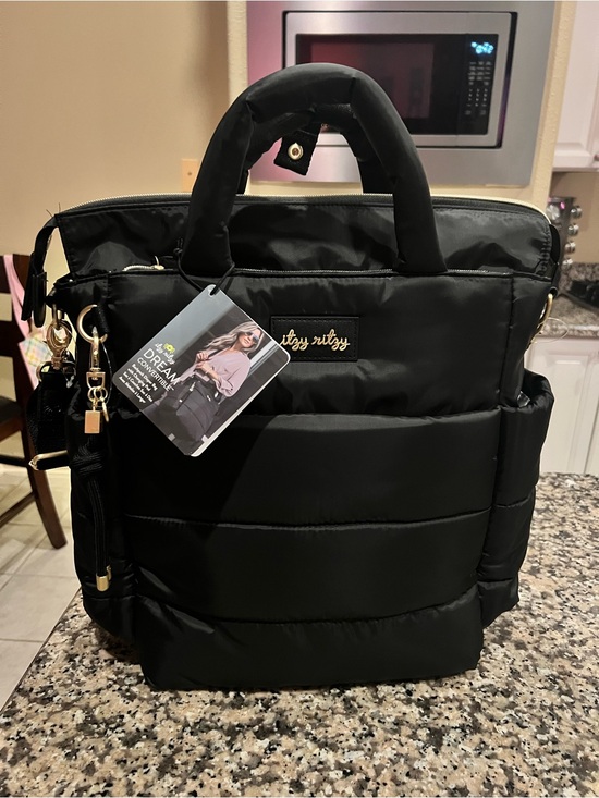 Itzy Ritzy Handbags - Itzy Ritzy Black Quilted Backpack Diaper Bag with Gold Accents